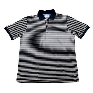 Ashworth Golf Polo Shirt‎ Mens L Navy Blue White Stripe Short Sleeve Logo
